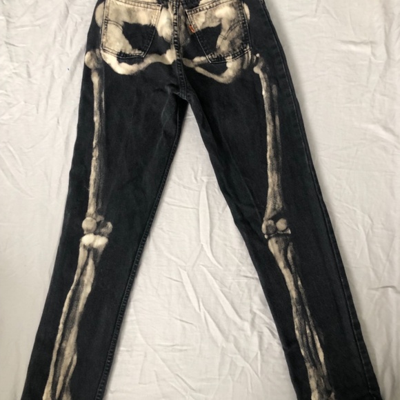 Vintage Black Levis jeans 634 Orangetag y2k handpainted skeleton bleach design - Picture 5 of 6
